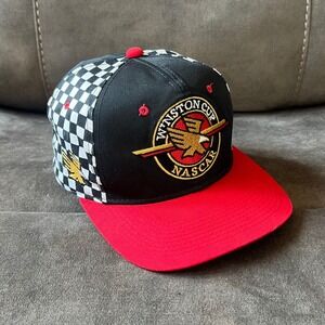 Vintage NASCAR Winston Cup Checkered Flag Snapback Hat Black Red Gold Eagle 90's